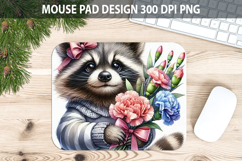 Watercolor Raccoon Mouse Pad Sublimation - Valentines PNG Product Image 1