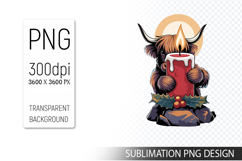 Cute Christmas Highland Cow , Animal Sublimation Clipart PNG Product Image 1