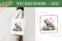 Cute Cat Illustration, Cartoon Cat Tote Bag Design Product Image 1