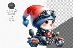 Gnome biker, Fantasy clipart, Watercolor clipart, Product Image 1