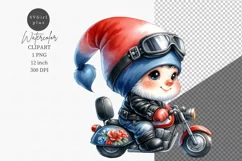 Gnome biker, Fantasy clipart, Watercolor clipart, Product Image 1