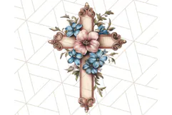 Faith Cross PNG with Flowers, Watercolor Religious Art Print Product Image 3