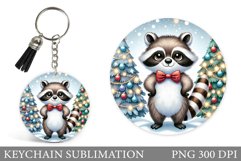 Christmas Raccoon Keychain. Christmas Keychain Sublimation Product Image 1