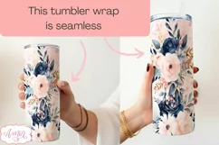 Navy and blush floral bridesmaid Tumbler Wrap, wedding PNG Product Image 2