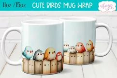 Cute watercolor birds mug wrap for sublimation 15oz 11oz Product Image 2