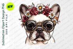 French Bulldog With Glasses And Flower Crown Cute Clipart Product Image 1