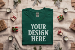 Gildan 5000 Forest Green Folded Christmas Mockup, G5000 mock Product Image 1