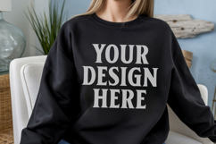 Gildan 18000 Black Mockup , Crewneck Sweatshirt Boho Mock-up Product Image 1