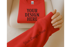 Gildan 18000 Red Sleeve Sweatshirt Mockup Product Image 1