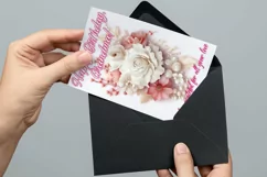 PNG printable card template for Grandma Birthday celebrations with beautiful 3d flowers and quote Happy Birthday, Grandma. BONUS- SVG envelope template for card.  
