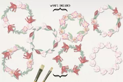 Floral 7 Wreaths Pink Red Lilly Watercolors Foliage Pastel Product Image 3