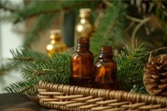 Essential oil bottles in festive basket setting Product Image 1