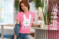 Be Happy, Cute Cat Smiling, Trendy Animal T-Shirt Design Product Image 1