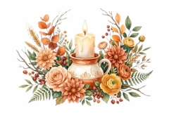 Watercolor candle with floral arrangement around it Product Image 1