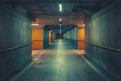 Empty subway tunnel corridor leading to the light Product Image 1