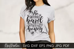 She Works Hard For The Honey SVG Queen Bee SVG Bumblebee SVG Product Image 2