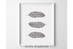 Gray Feathers Wall Art Printable, Bohemian Nursery Decor Product Image 1