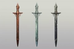 Trio of fantasy swords on neutral background Product Image 1