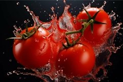 Fresh tomatoes splash on black background Product Image 1