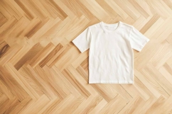 White T-shirt on a wooden background Product Image 1