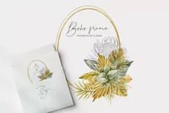 Watercolor floral gold frame clipart. Wedding monogram frame Product Image 1