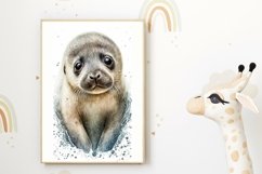 Watercolor Baby Pup Nursery Wall Art, Seal Printable Art Product Image 1