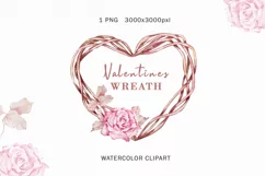 Watercolor Heart Valentine Wreath Boho Clipart Product Image 1