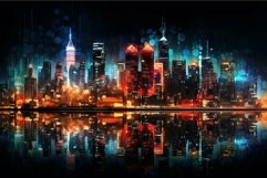 Futuristic city skyline with reflective water surface Product Image 1