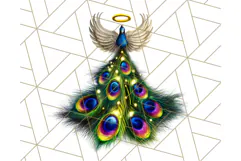 Peacock Christmas Clipart in Jewel Tones, Christmas Png Product Image 4