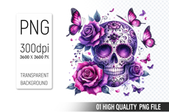 Sugar Skull Clipart PNG, Sublimation Skull Flowers Product Image 1