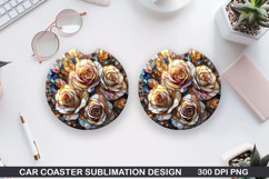 Roses Car Coaster Sublimation| Christmas Coaster PNG Design Product Image 1