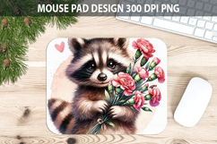 Watercolor Raccoon Mouse Pad Sublimation - Valentines PNG Product Image 1
