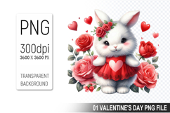 Cute Bunny Sublimation, Valentine&#039;s Digital Clipart PNG Product Image 1