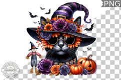 Halloween Cat Flowers Sublimation - Clipart PNG Design Product Image 1
