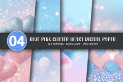 Blue Pink Glitter Heart Digital Paper Product Image 1