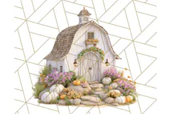 Fall Barn Clipart PNG With Pumpkins and Flowers, Autumn Png Product Image 4