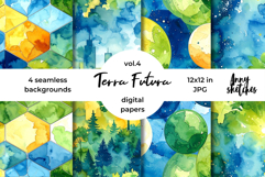 Terra Futura Digital Paper Watercolor Seamless Pattern Product Image 1