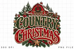Country Christmas Red Barn Wagon Wheel PNG -Rustic Farmhouse Product Image 2