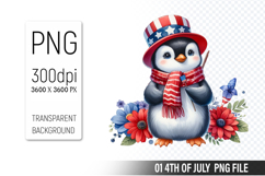 4th of July Penguin Clipart, Animal illustration for crafts Product Image 1