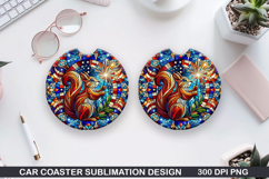 Elegant Fox Car Coaster Sublimation, 4th Of July Coaster PNG Product Image 1