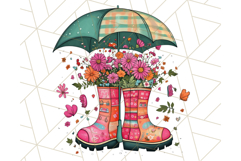 Floral Rain Boot Clipart PNG Spring Umbrella Bouquet Art Product Image 5