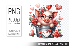 Valentine&#039;s Pig in Bucket, Animal Graphic For Crafts Product Image 1