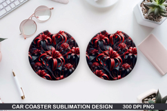 Flowers Car Coaster Sublimation| Flowers Coaster PNG Design Product Image 1