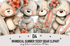 Whimsical Summer Teddy Bear Clipart Watercolor png Product Image 1