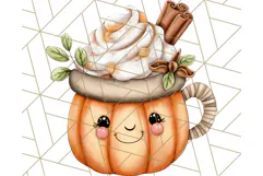 Fall Drink Clipart PNG, Cozy Autumn Cocoa and Latte Art Product Image 4