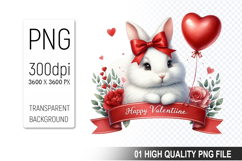 Cute Bunny Clipart PNG, Valentine&#039;s Day Animal PNG File Product Image 1