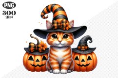 Halloween Cat And Pumpkin Sublimation - Clipart PNG Design Product Image 1