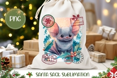 Watercolor Christmas Bat Santa Sack, Christmas Gift Bag Product Image 1