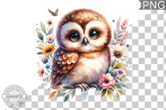 Cute Baby Owl And Flowers Basket Sublimation -Clipart Design Product Image 1