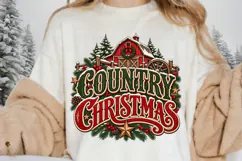 Country Christmas Red Barn Wagon Wheel PNG -Rustic Farmhouse Product Image 1